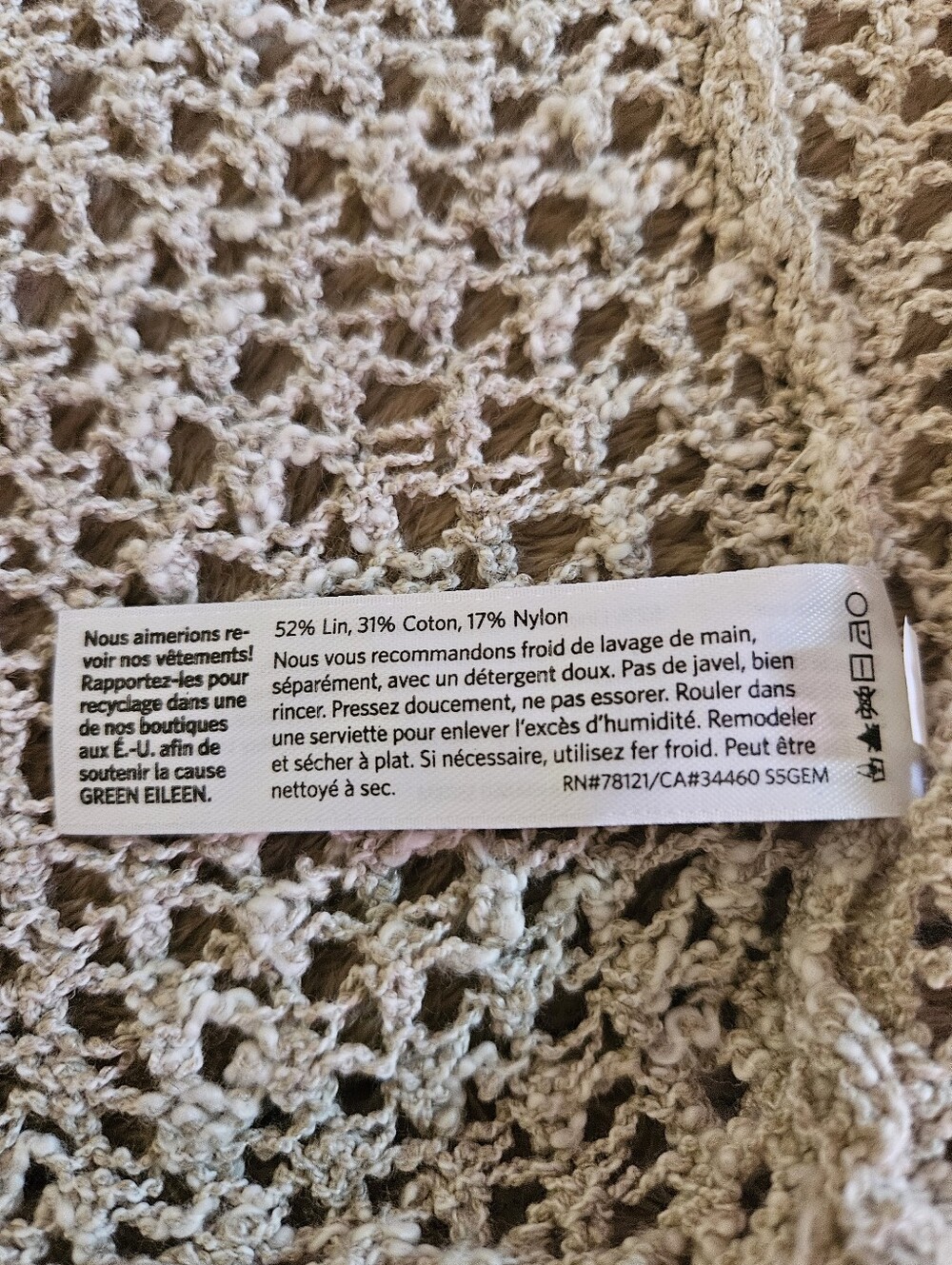 Eileen Fisher Light Beige relaxed Open-Knit Women's Shawl Sweater Sz XL - Picture 9 of 10